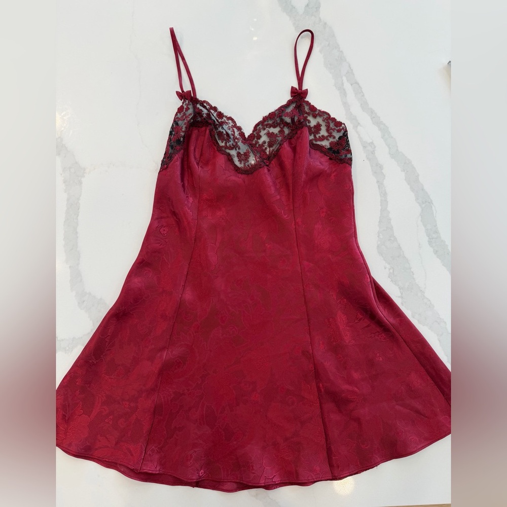 Victoria's Secret Vintage 90’s Burgundy Red Lace Slip Dress